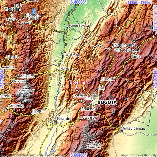 Topographic map of Nocaima