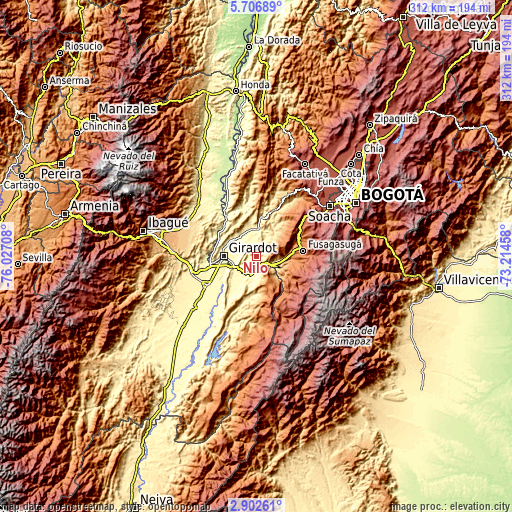 Topographic map of Nilo