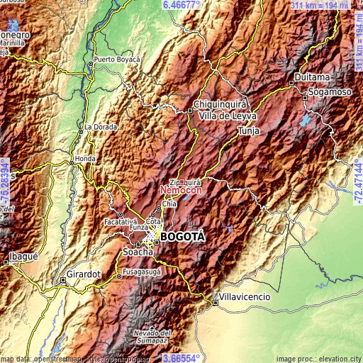 Topographic map of Nemocón