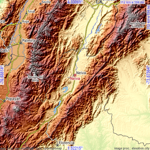 Topographic map of Neiva