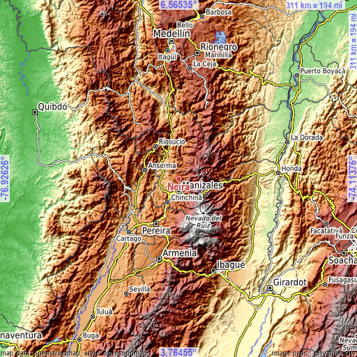 Topographic map of Neira