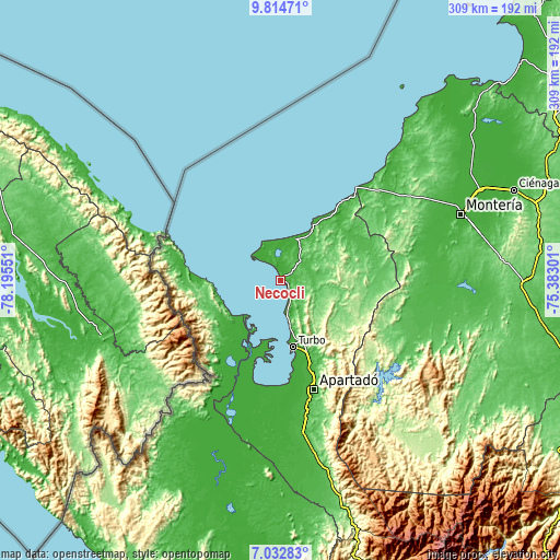 Topographic map of Necoclí