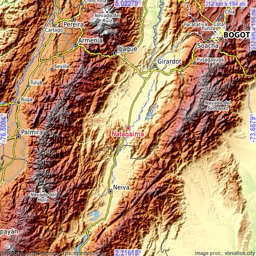 Topographic map of Natagaima