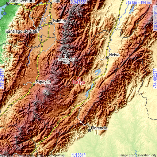 Topographic map of Nátaga