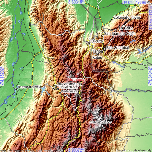 Topographic map of Mutiscua