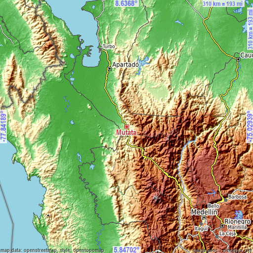 Topographic map of Mutatá