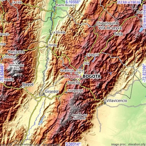 Topographic map of Mosquera