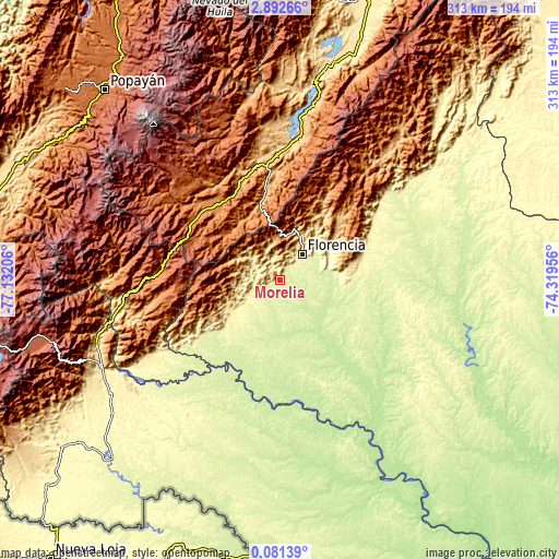 Topographic map of Morelia