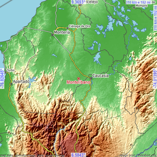 Topographic map of Montelíbano