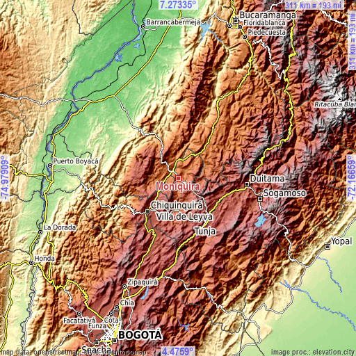 Topographic map of Moniquirá