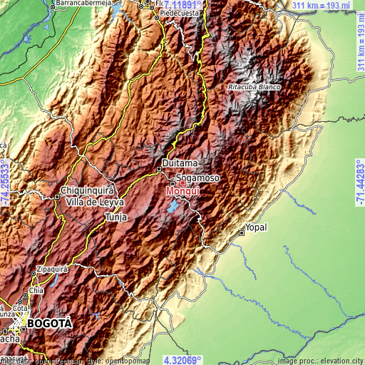 Topographic map of Monguí