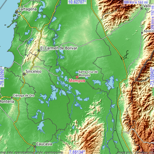 Topographic map of Mompós