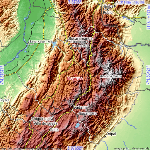 Topographic map of Mogotes