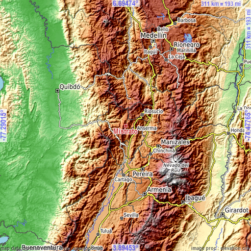 Topographic map of Mistrató