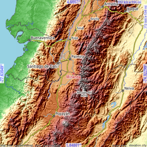 Topographic map of Miranda