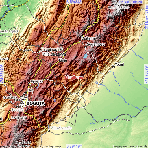 Topographic map of Miraflores