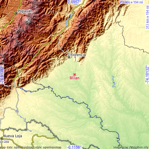 Topographic map of Milán