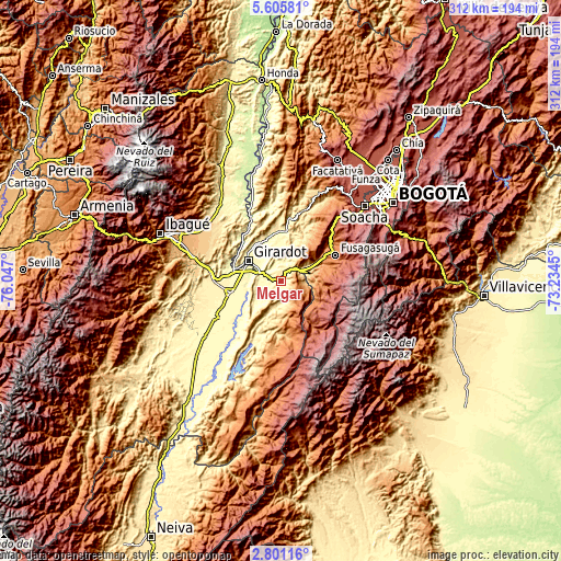 Topographic map of Melgar