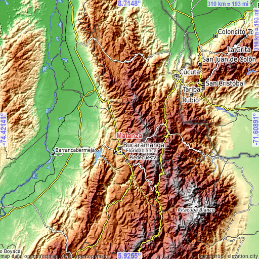 Topographic map of Matanza