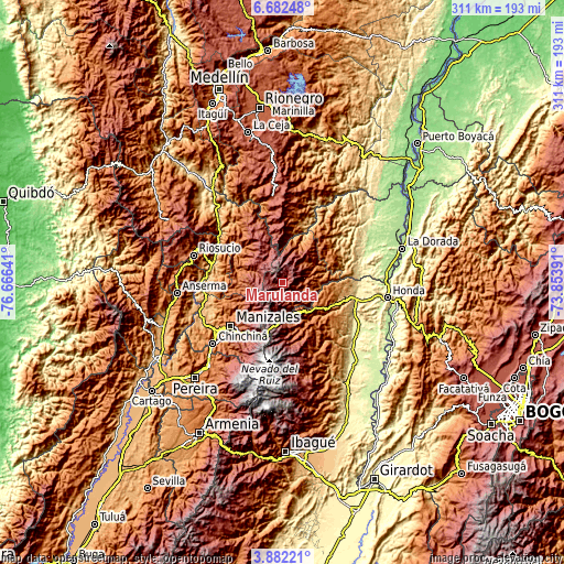 Topographic map of Marulanda