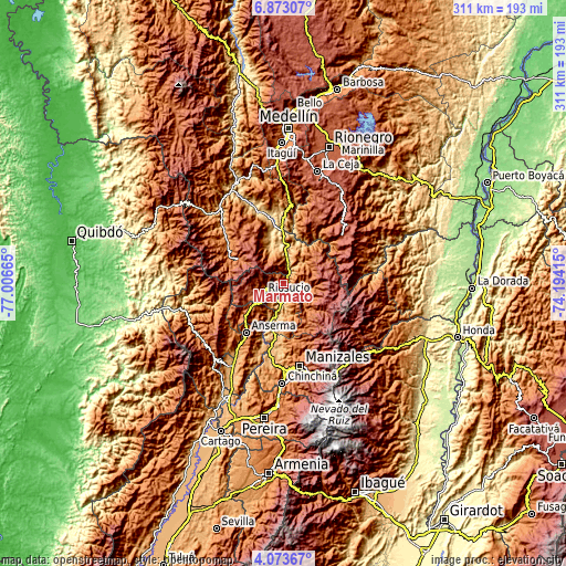 Topographic map of Marmato