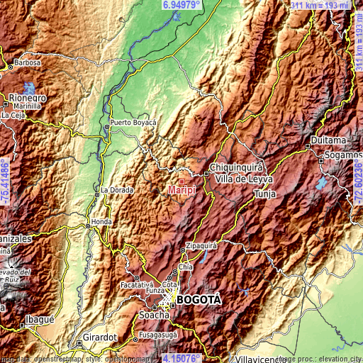 Topographic map of Maripí