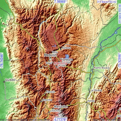 Topographic map of Marinilla