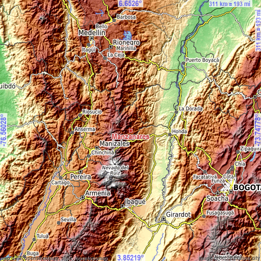 Topographic map of Manzanares