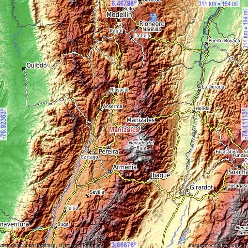 Topographic map of Manizales