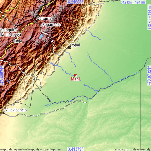 Topographic map of Maní