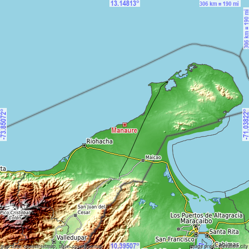 Topographic map of Manaure