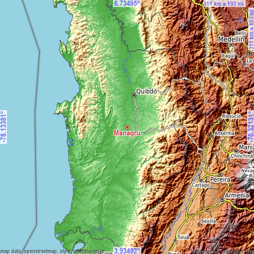 Topographic map of Managrú