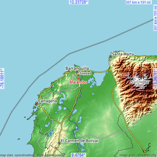 Topographic map of Malambo