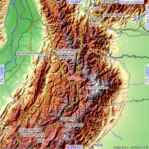 Topographic map of Málaga