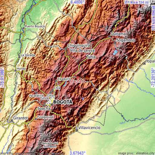 Topographic map of Machetá