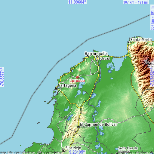 Topographic map of Luruaco