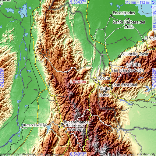 Topographic map of Lourdes