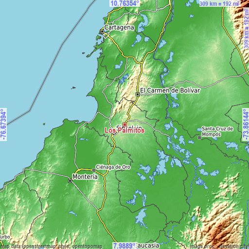 Topographic map of Los Palmitos