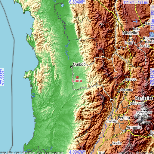 Topographic map of Lloró