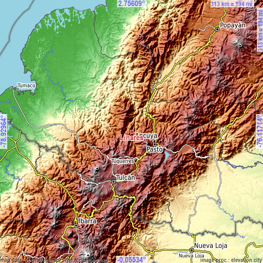 Topographic map of Linares