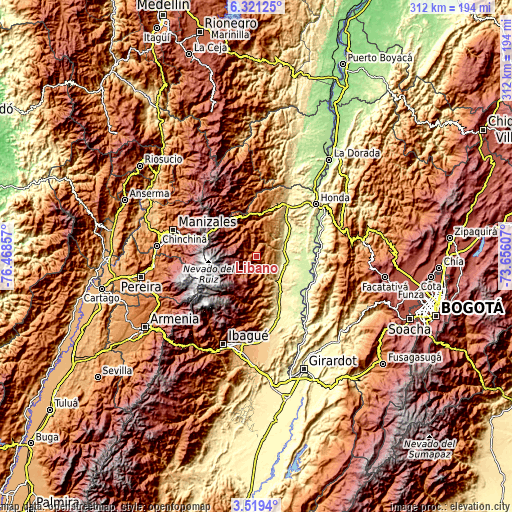 Topographic map of Líbano