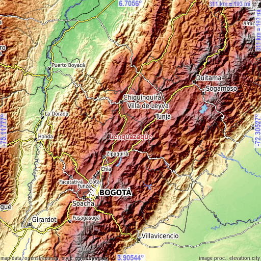 Topographic map of Lenguazaque