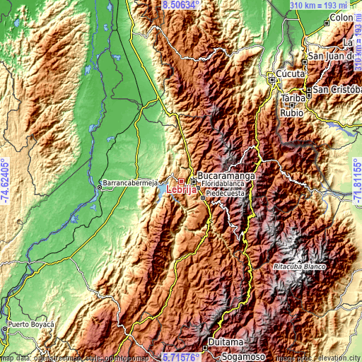 Topographic map of Lebrija
