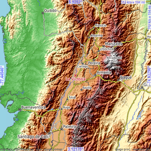 Topographic map of La Victoria