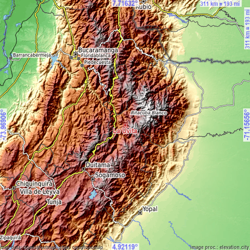 Topographic map of La Uvita