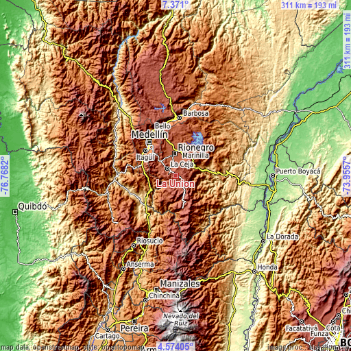 Topographic map of La Unión