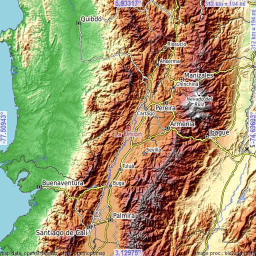 Topographic map of La Unión