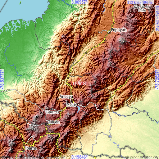 Topographic map of La Unión