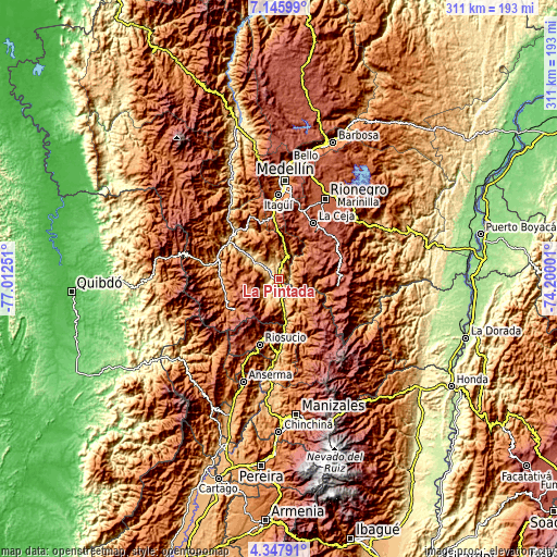 Topographic map of La Pintada