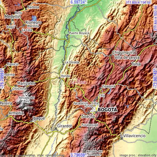 Topographic map of La Peña